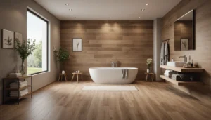 carrelage imitation bois dans la salle de bain