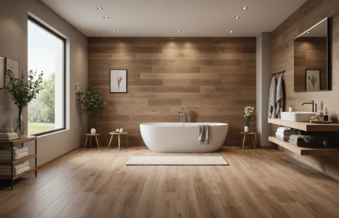 carrelage imitation bois dans la salle de bain